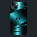 Monogramed Turquoise Green Faux Metallic Design iPhone 13 Case<br><div class="desc">Elegant turquoise green faux metallic design, stainless steel look with dynamic lines. Customizable and optional monogram. It is available on other products. Not real metal but image of metallic texture. If you need any help customizing, changing color, or anything else to any of my designs, contact ArtOnWear designer.Free text formatting...</div>