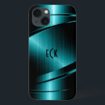 Monogramed Turquoise Green Metallic Design iPhone 13 Case<br><div class="desc">Elegant turquoise green metallic design, stainless steel look with dynamic lines. Customizable and optional monogram. It is available on other products. Not real metal but image of metallic texture. If you need any help customizing, changing color, or anything else to any of my designs, contact ArtOnWear designer.Free text formatting with...</div>