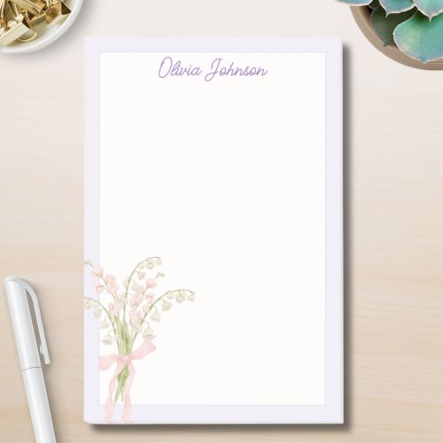 Monogramed Watercolor Lily of The Valley Floral Post-it Notes