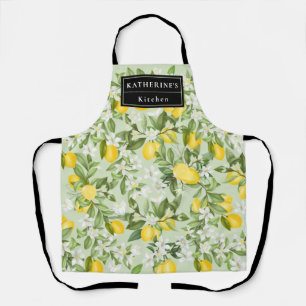 Monogramed Watercolor Yellow Lemons White Florals Apron