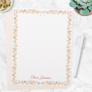 Monogramed Watercolor Yellow Pink Flowers Floral Letterhead