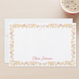 Monogramed Watercolor Yellow Pink Flowers Floral Stationery