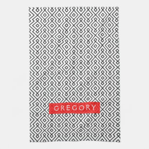 Monogramed White And Black Geometric Pattern Kitchen Towel
