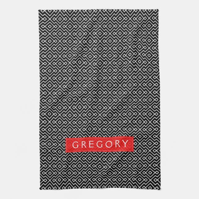 Monogramed White And Black Geometric Pattern Towel (Vertical)