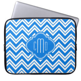 Monogramed White And Blue Zigzag Chevron 2 Laptop Sleeve