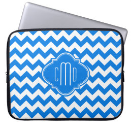 Monogramed White And Blue Zigzag Chevron Laptop Sleeve