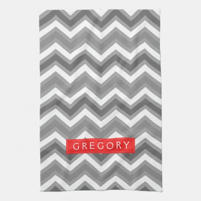 Monogramed White And Gray Chevron Pattern 2 Towel (Vertical)