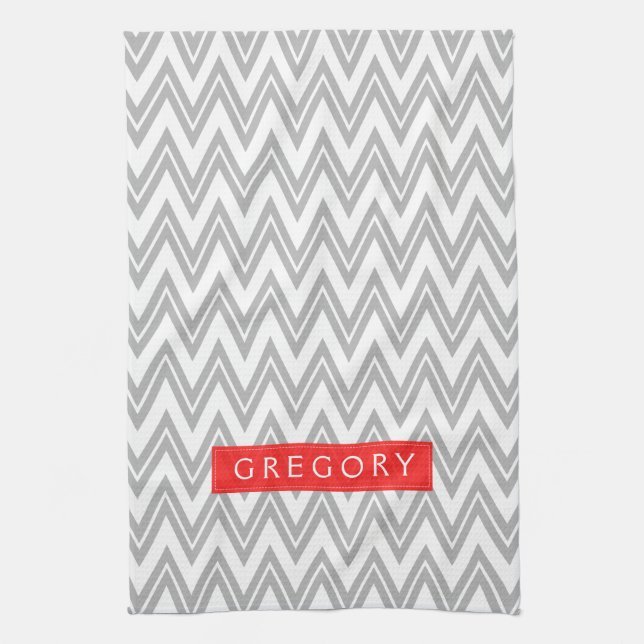 Monogramed White And Gray Chevron Pattern 3 Kitchen Towel (Vertical)