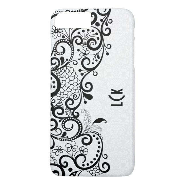 Monogramed White & Black Floral Lace & Damasks Case-Mate iPhone Case (Back)