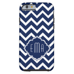 Monogramed White &amp; Blue Geometric Zigzag Chevron Tough iPhone 6 Case