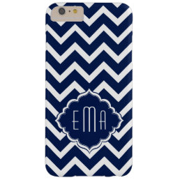 Monogramed White &amp; Blue Geometric Zigzag Chevron Barely There iPhone 6 Plus Case