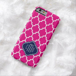 Monogramed White Blue &amp; Hot Pink Quatrefoil Barely There iPhone 6 Case
