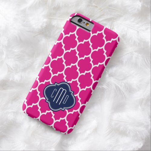 Monogramed White Blue  Hot Pink Quatrefoil Barely There iPhone 6 Case