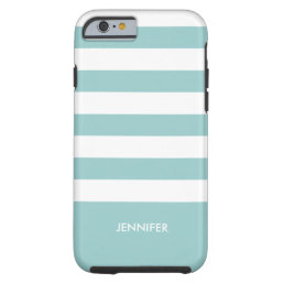 Monogramed White Stripes 2 Teal-Green Background Tough iPhone 6 Case