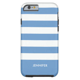 Monogramed White Stripes Sky Blue Background Tough iPhone 6 Case