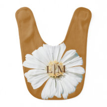 Monogramed White Wildflower On Copper Baby Bib