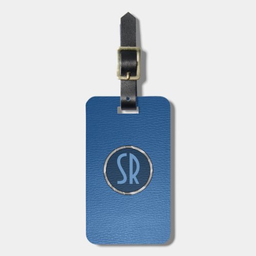 Monogramed Worn_Out Blue Leather Look Luggage Tag