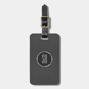 Monogramed Worn-Out Gray Leather Look Luggage Tag