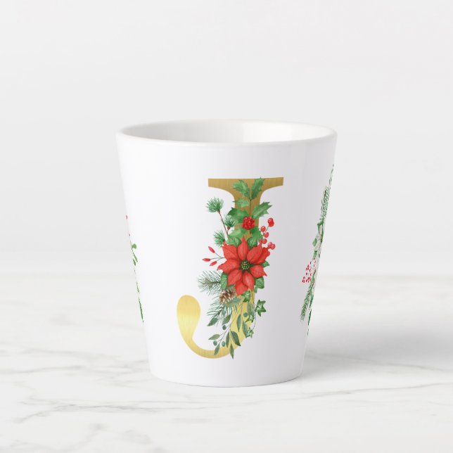 Monogramed Xmas Latte Mug-Gold Letter Mug (Front)
