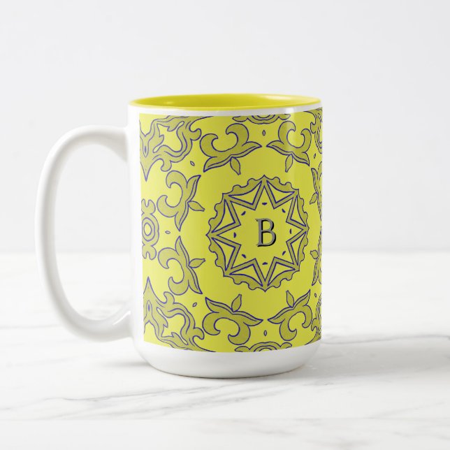 Monogramed Yellow Star Two-Tone Coffee Mug (Left)