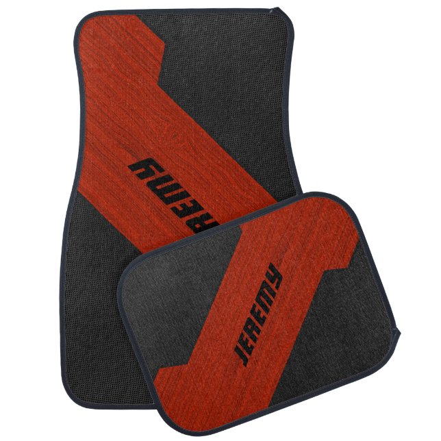 MonogramedRed Wood & Black Metallic Mash Car Floor Mat (Set)