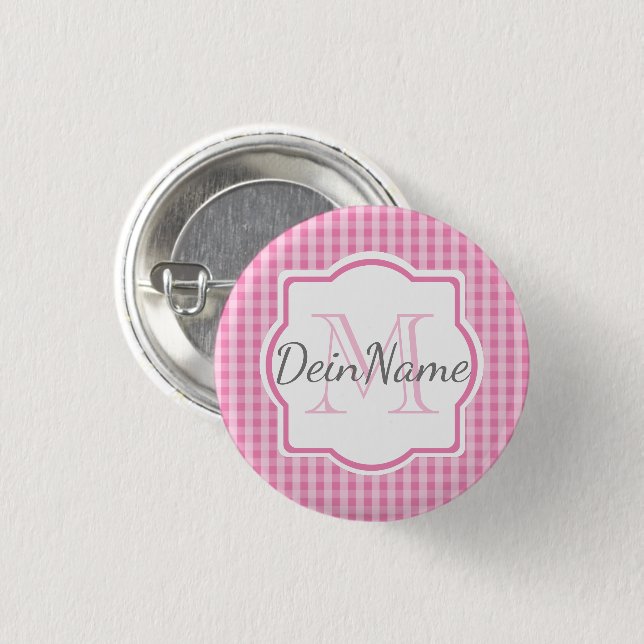 Monogramm Dein Name rosa kariert Button (Front & Back)
