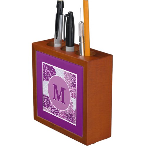 Monogramm Retro Purple Floral Pattern Home Office Desk Organizer