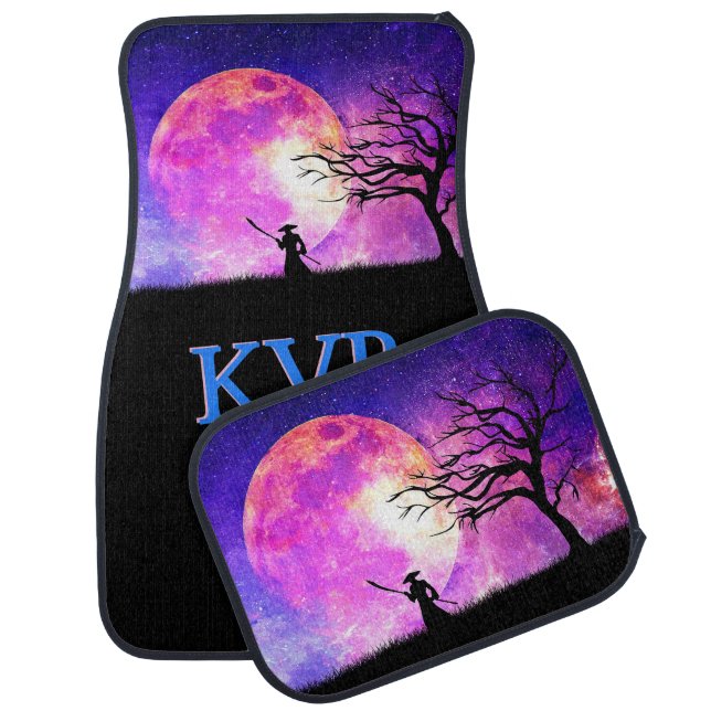 Monogrammable Pink Samurai Moon Landscape Car Floor Mat (Set)