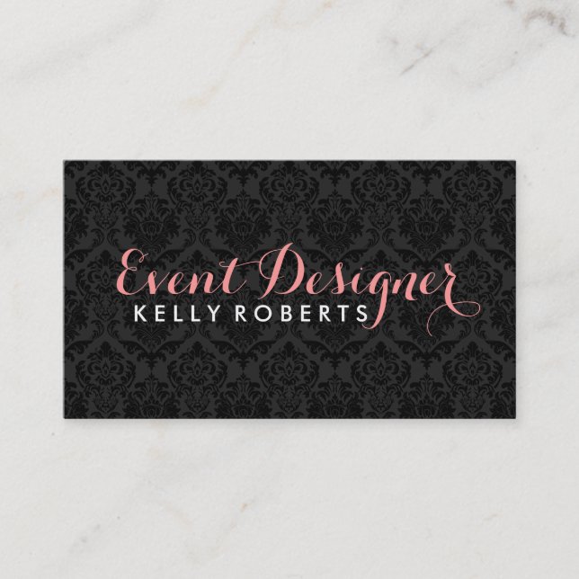Monogrammatic Elegant Black Floral Damasks Business Card (Front)