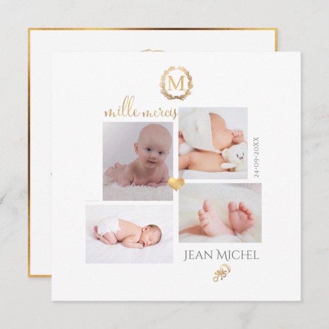 Monogramme de bricolage en D'or Remerciement cards (Front/Back)