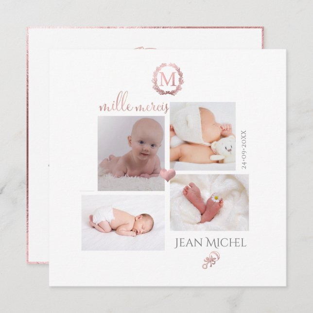 Monogramme de bricolage en D'or  Remerciement Invitation (Front/Back)