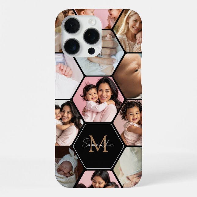 Monogrammed 12 Photo Collage Keepsake iPhone Case (Back)