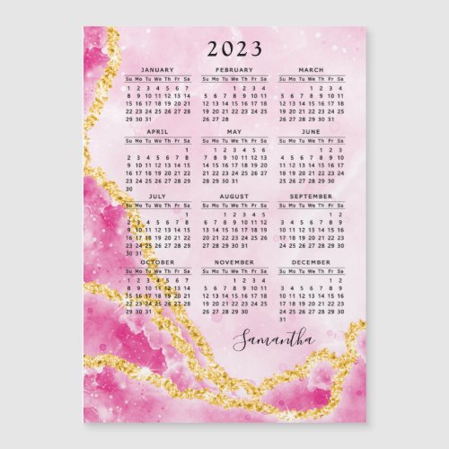 Monogrammed 2023 Magnetic Calendar Pink Marble