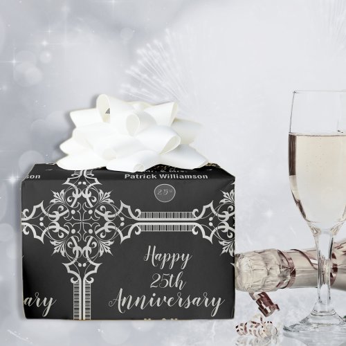 Monogrammed 25th Wedding Anniversary Silver Wrapping Paper