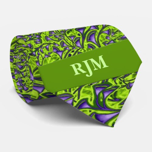 Monogrammed 2_Sided Green and Purple Paisley Tie