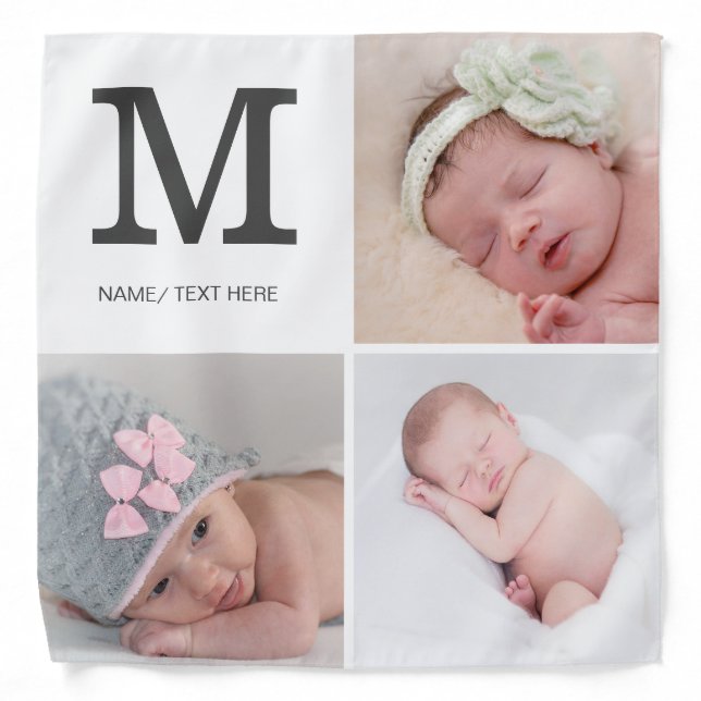 Monogrammed 3 Custom Photo Collage Personalized Bandana (Front)