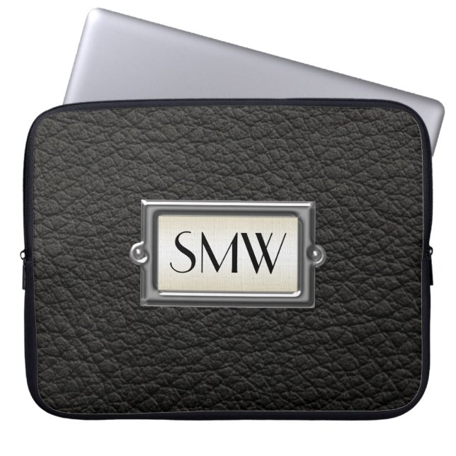 Monogrammed 3-Letter Executive Men's Personalized Laptop Sleeve (Front)