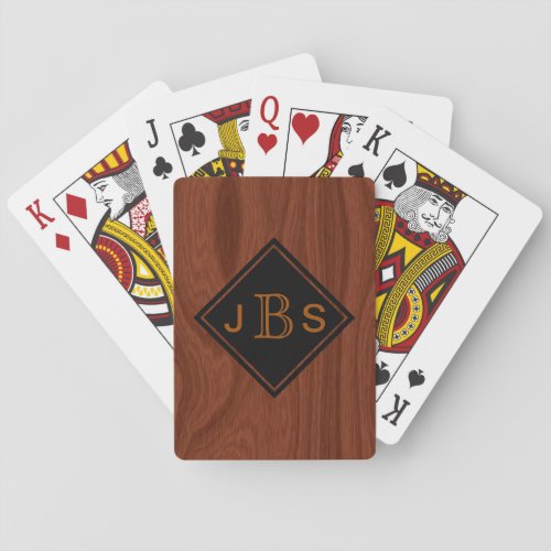 Monogrammed 3 Letters  Mahogany Woodgrain Look Playing Cards