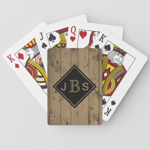 Monogrammed 3 Letters  Rustic Barn Wood Texture Poker Cards