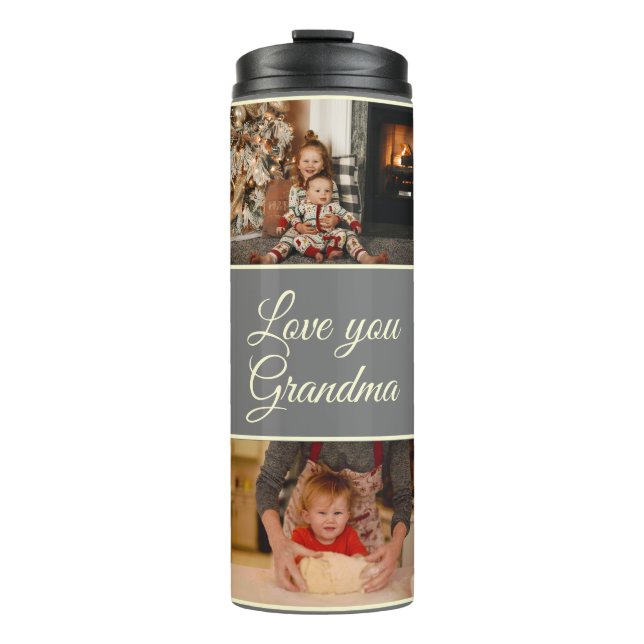 Monogrammed 4 Photo Collage Grandmother Thermal Tumbler (Front)