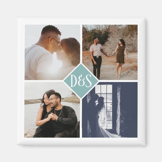 Monogrammed 4 Photo Custom Collage Personalized Magnet (Front)