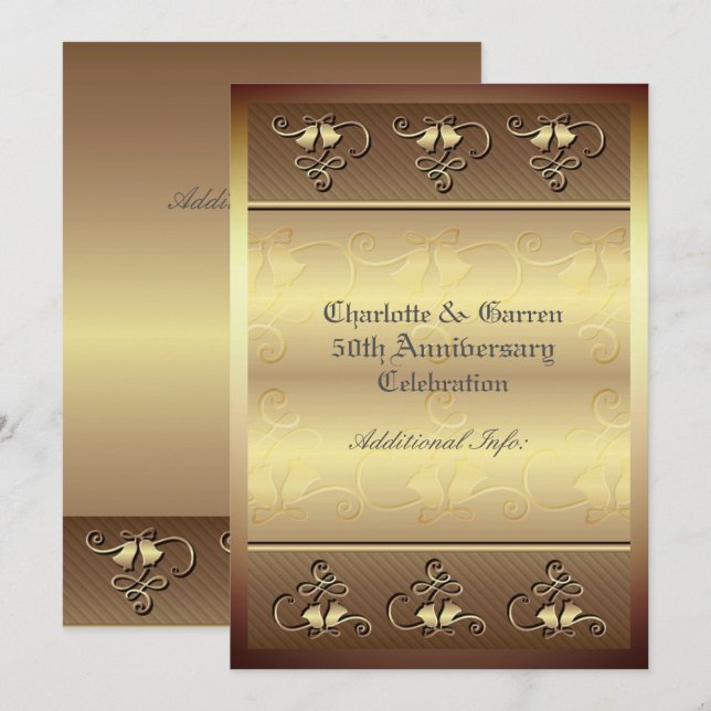 Monogrammed 50th Anniversary Gold Invitation (Front/Back)