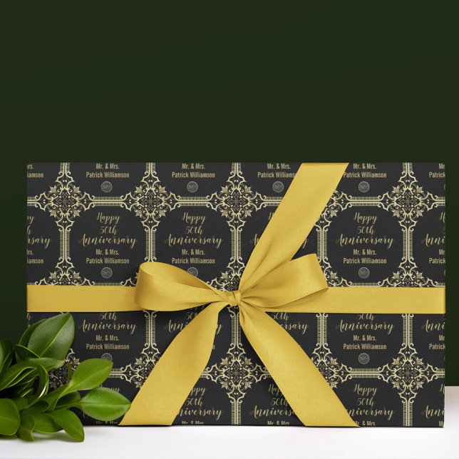Monogrammed 50th Wedding Anniversary Art Deco Wrapping Paper (Creator Uploaded)