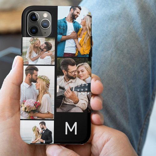 Monogrammed 5 Photo Collage Black iPhone 11 Pro Max Case