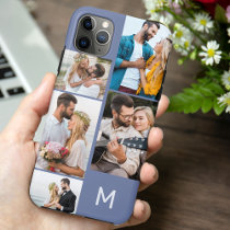 Monogrammed 5 Photo Collage Blue iPhone 11 Pro Max Case