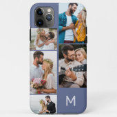 Monogrammed 5 Photo Collage Blue Case-Mate iPhone Case (Back)