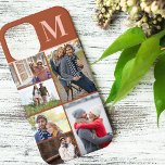 Monogrammed 5 Photo Collage Burnt Orange iPhone 12 Pro Max Case<br><div class="desc">Monogrammed photo collage iPhone case which you can personalize with 5 of your favorite photos and your initial. The design has a burnt orange terracotta peach color palette with bold typography for your initial. Designed for the iPhone 12 Pro Max but will fit many other models. If you choose a...</div>