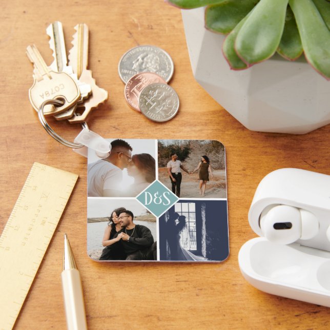 Monogrammed 5 Photo Custom Collage Personalized Keychain (Desk)