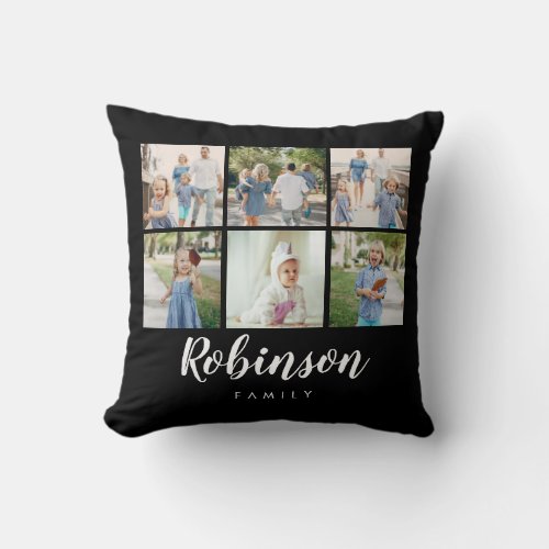 Monogrammed 6 Photo Classic Family  Throw Pillow