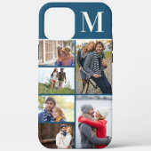 Monogrammed 6 Photo Collage Blue Case-Mate iPhone Case (Back)